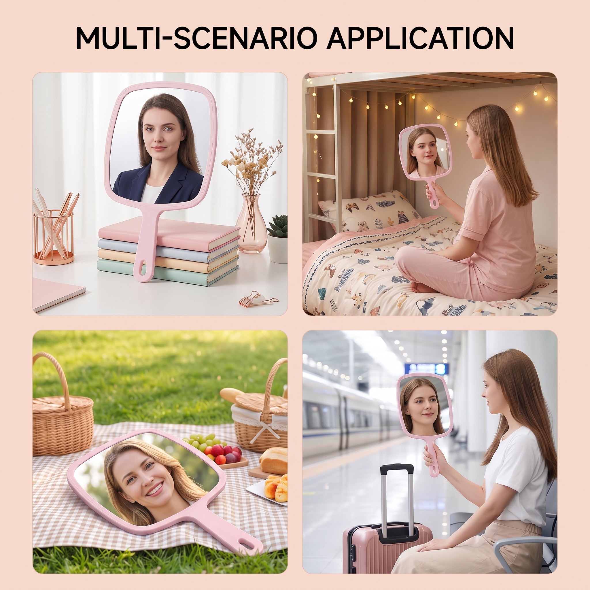 OEM/ODM Ins Style Large Square Handheld Cosmetic Mirror with Lattice Texture from Kaifam Manufacturing. Custom logo, Pantone colors, MOQ 100pcs, 15-day lead time. Request a free quote.