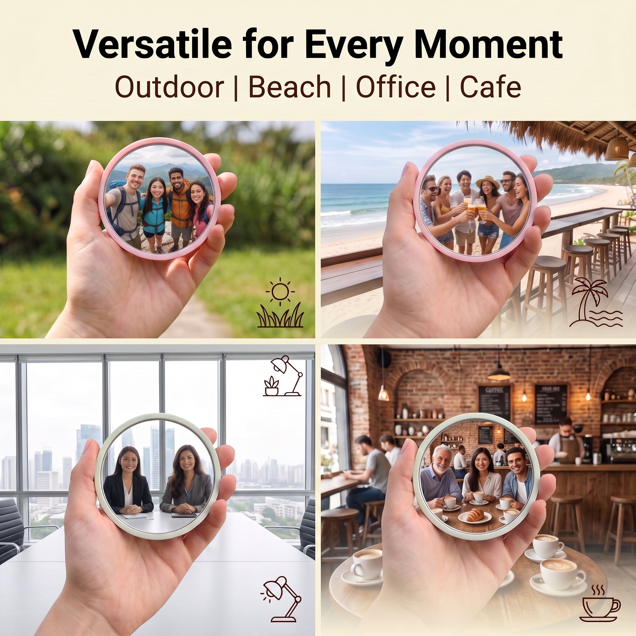 OEM/ODM Travel Vlog Convex Mirror from Kaifam Manufacturing. Custom logo, Pantone colors, MOQ 100pcs, 15-day lead time. Request a free quote.