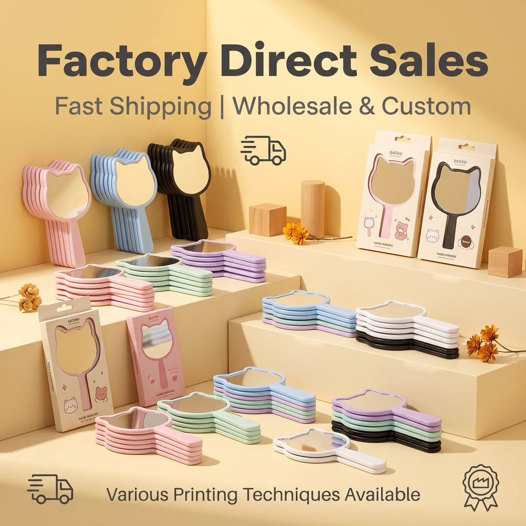 OEM/ODM Mini Cat Hand Mirror from Kaifam Manufacturing. Custom logo, Pantone colors, MOQ 100pcs, 15-day lead time. Request a free quote.