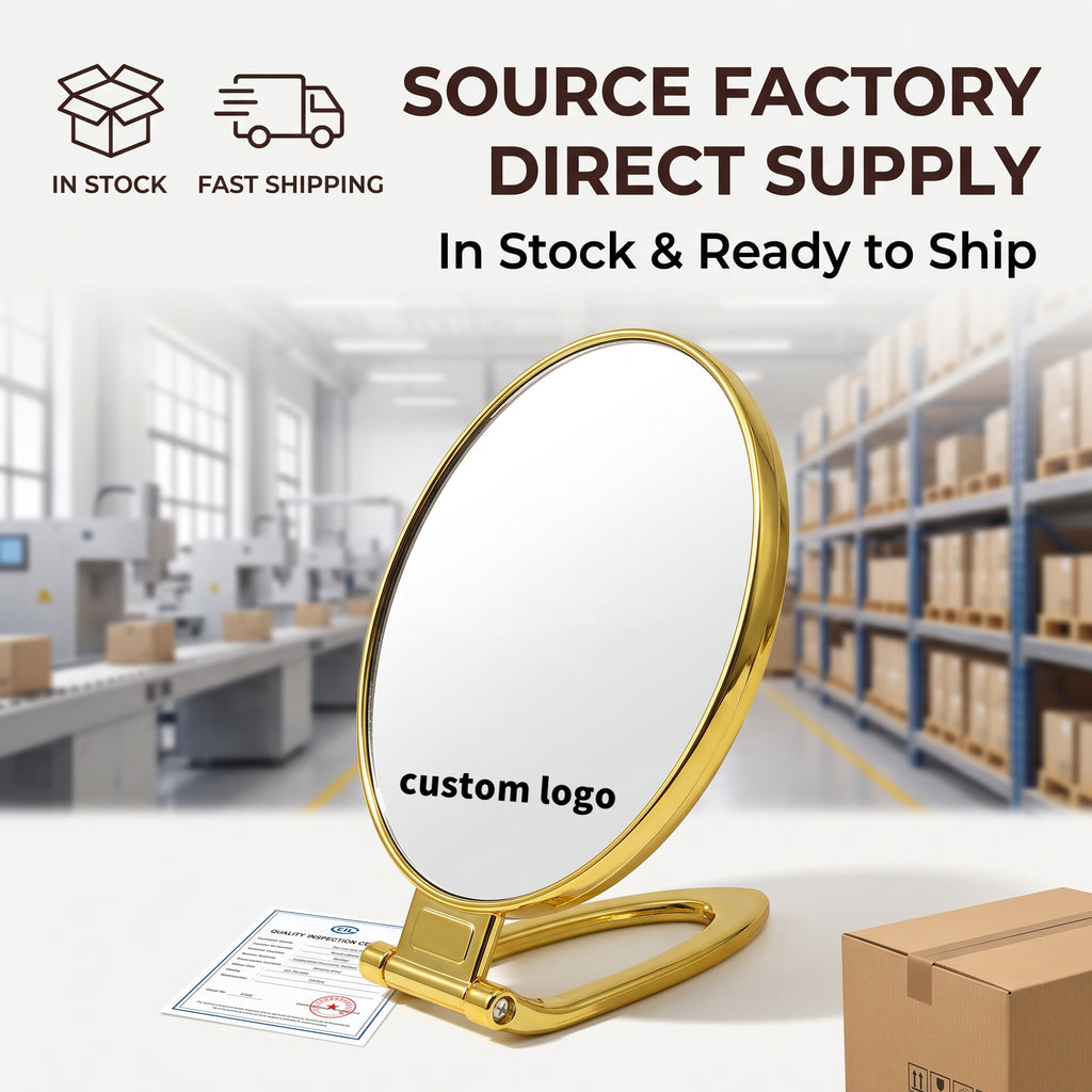 OEM/ODM Foldable Handheld Double Sided Round Makeup Mirror from Kaifam Manufacturing. Custom logo, Pantone colors, MOQ 100pcs, 15-day lead time. Request a free quote.