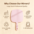 OEM/ODM Ins Style Large Square Handheld Cosmetic Mirror with Lattice Texture from Kaifam Manufacturing. Custom logo, Pantone colors, MOQ 100pcs, 15-day lead time. Request a free quote.