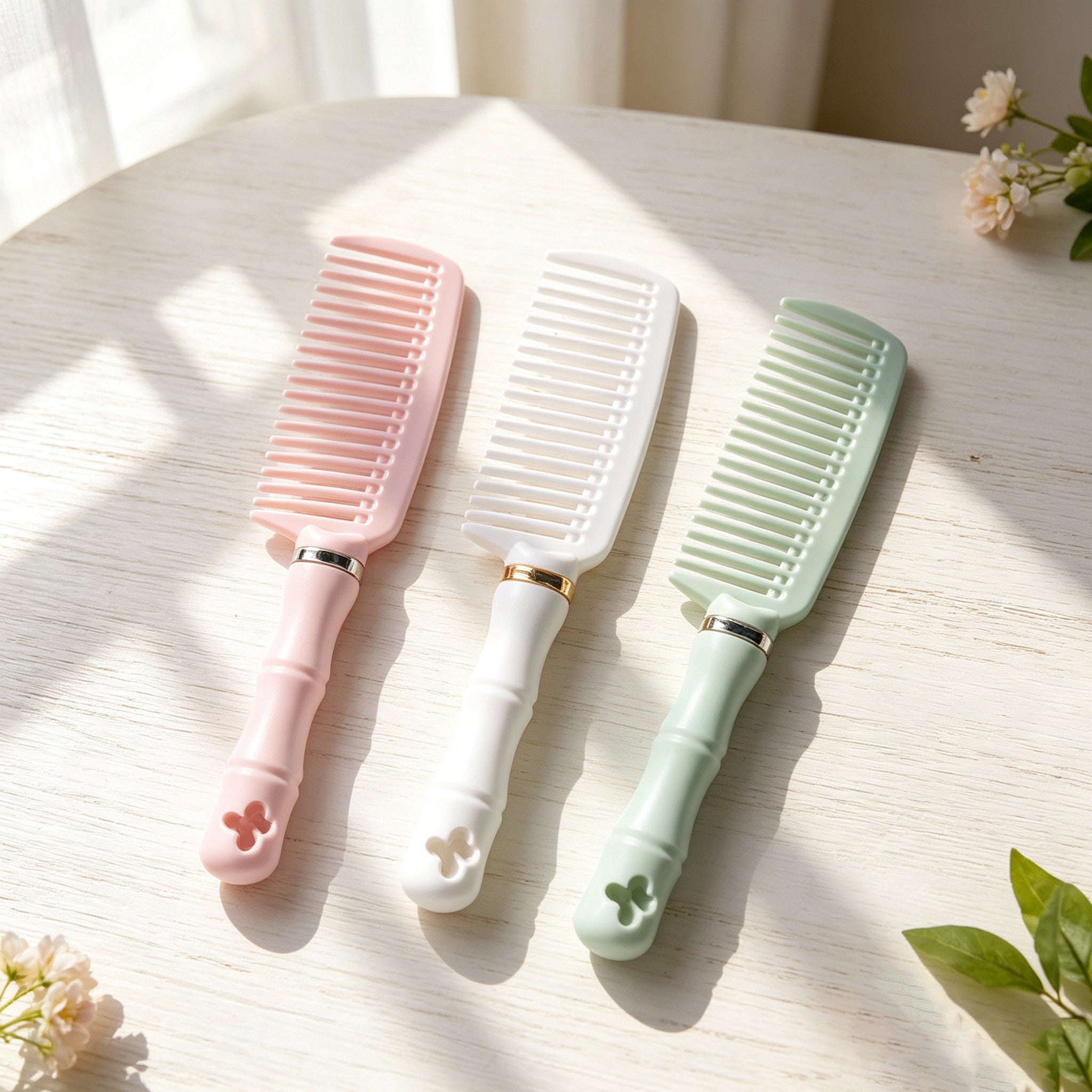 OEM/ODM Macaron Bamboo Joint Wide-Tooth Comb from Kaifam Manufacturing. Custom logo, Pantone colors, MOQ 100pcs, 15-day lead time. Request a free quote.