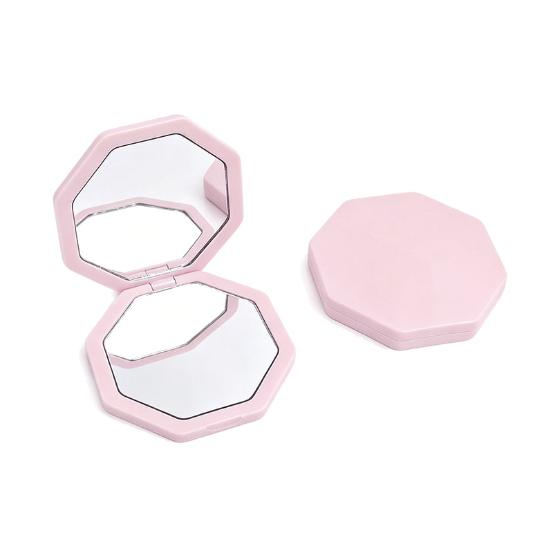 OEM/ODM Octagonal Dual-Sided Compact Mirror from Kaifam Manufacturing. Custom logo, Pantone colors, MOQ 100pcs, 15-day lead time. Request a free quote.