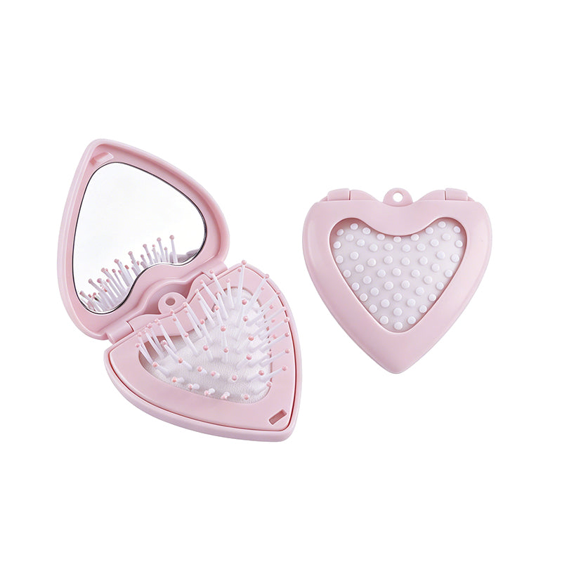 OEM/ODM Heart Flip Open Airbag Massage Comb with Built-in Mirror from Kaifam Manufacturing. Custom logo, Pantone colors, MOQ 100pcs, 15-day lead time. Request a free quote.