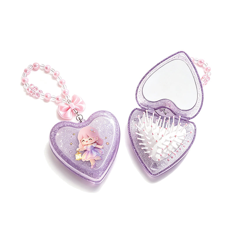 OEM/ODM Transparent Glitter Heart Flip Travel Comb with Built-in Mirror from Kaifam Manufacturing. Custom logo, Pantone colors, MOQ 100pcs, 15-day lead time. Request a free quote.