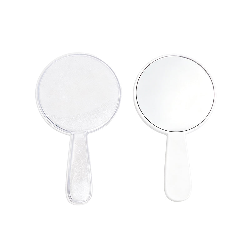 OEM/ODM Round Single-sided Quicksand Cosmetic Mirror with Handle from Kaifam Manufacturing. Custom logo, Pantone colors, MOQ 100pcs, 15-day lead time. Request a free quote.