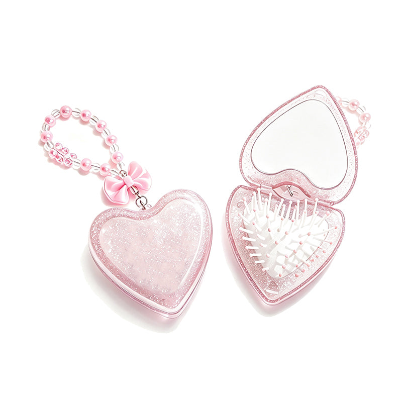 OEM/ODM Transparent Glitter Heart Flip Travel Comb with Built-in Mirror from Kaifam Manufacturing. Custom logo, Pantone colors, MOQ 100pcs, 15-day lead time. Request a free quote.
