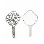 OEM/ODM Four-petaled flower with an irregular electroplated design, available as a handheld mirror from Kaifam Manufacturing. Custom logo, Pantone colors, MOQ 100pcs, 15-day lead time. Request a free quote.