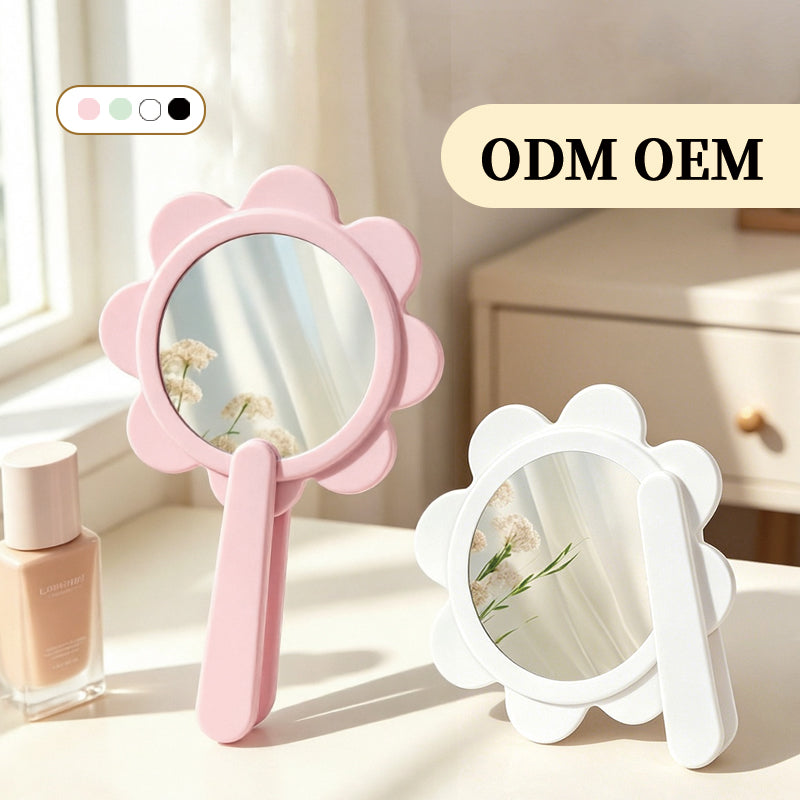 OEM/ODM Swivel Flower Vanity Hand Mirror from Kaifam Manufacturing. Custom logo, Pantone colors, MOQ 100pcs, 15-day lead time. Request a free quote.