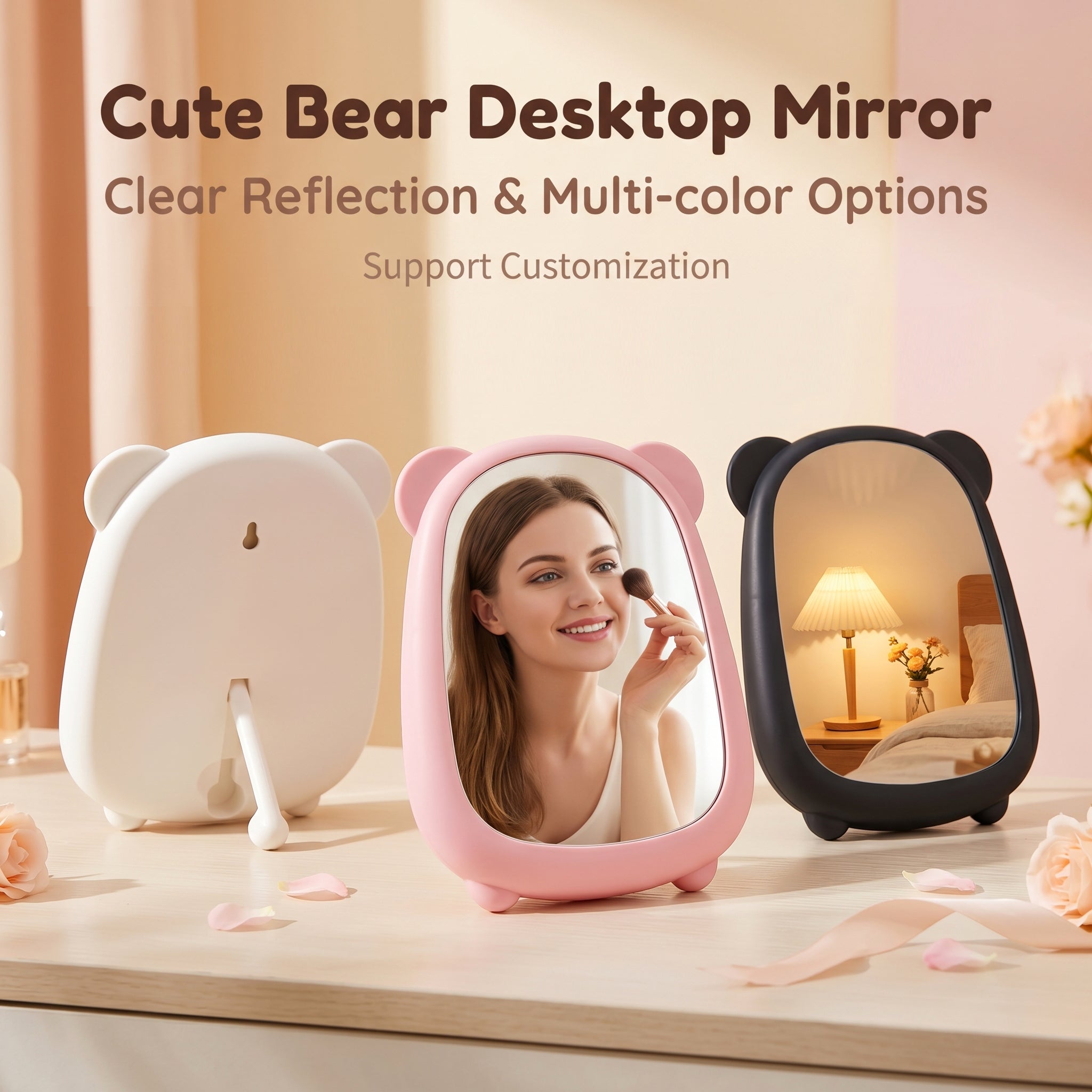 OEM/ODM Cute Bear Desktop Mirror from Kaifam Manufacturing. Custom logo, Pantone colors, MOQ 100pcs, 15-day lead time. Request a free quote.