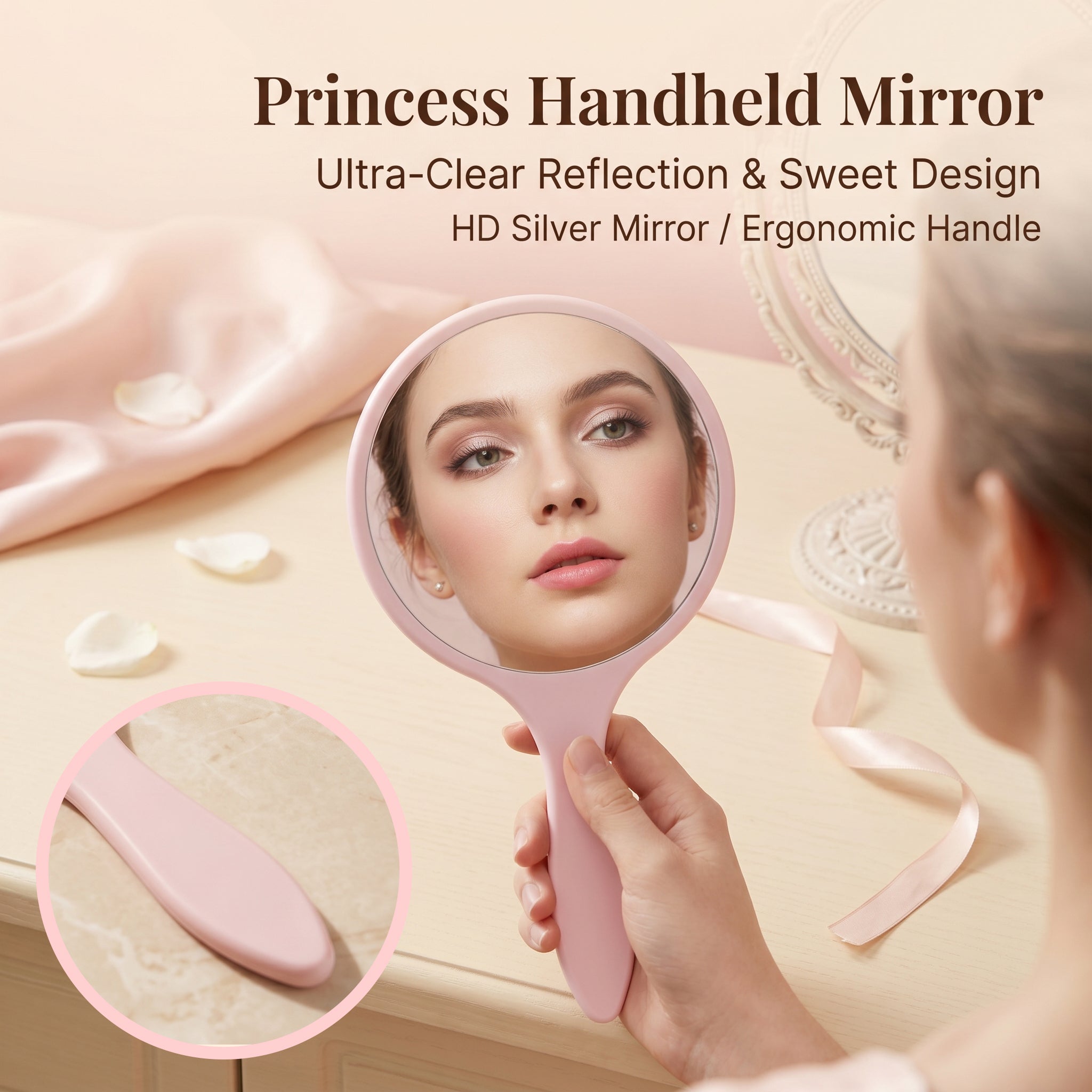 OEM/ODM Round handheld mirror  from Kaifam Manufacturing. Custom logo, Pantone colors, MOQ 100pcs, 15-day lead time. Request a free quote.