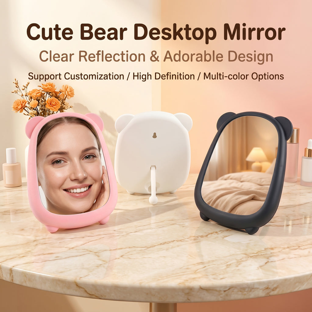 OEM/ODM Cute Bear Desktop Mirror from Kaifam Manufacturing. Custom logo, Pantone colors, MOQ 100pcs, 15-day lead time. Request a free quote.