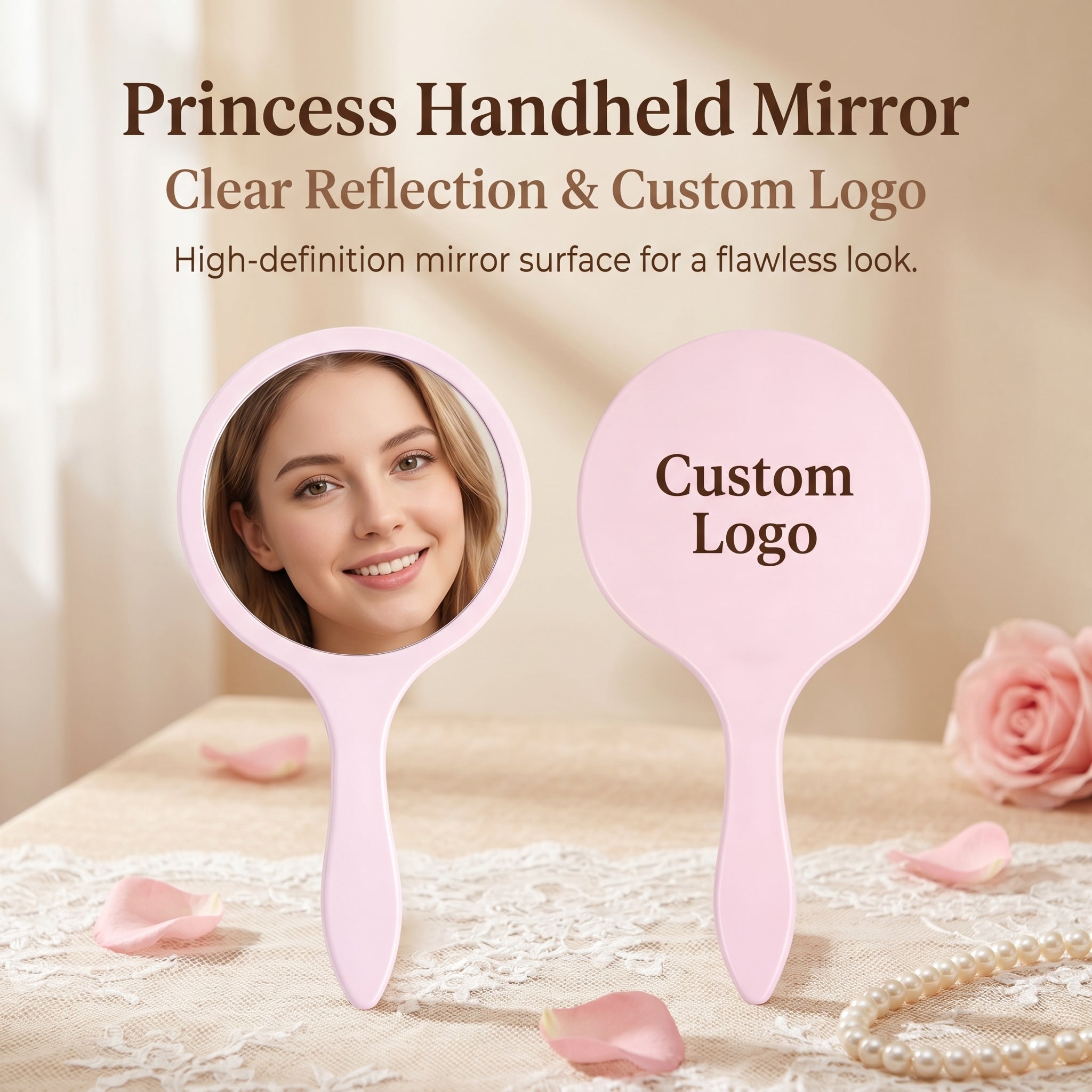 OEM/ODM Round handheld mirror  from Kaifam Manufacturing. Custom logo, Pantone colors, MOQ 100pcs, 15-day lead time. Request a free quote.