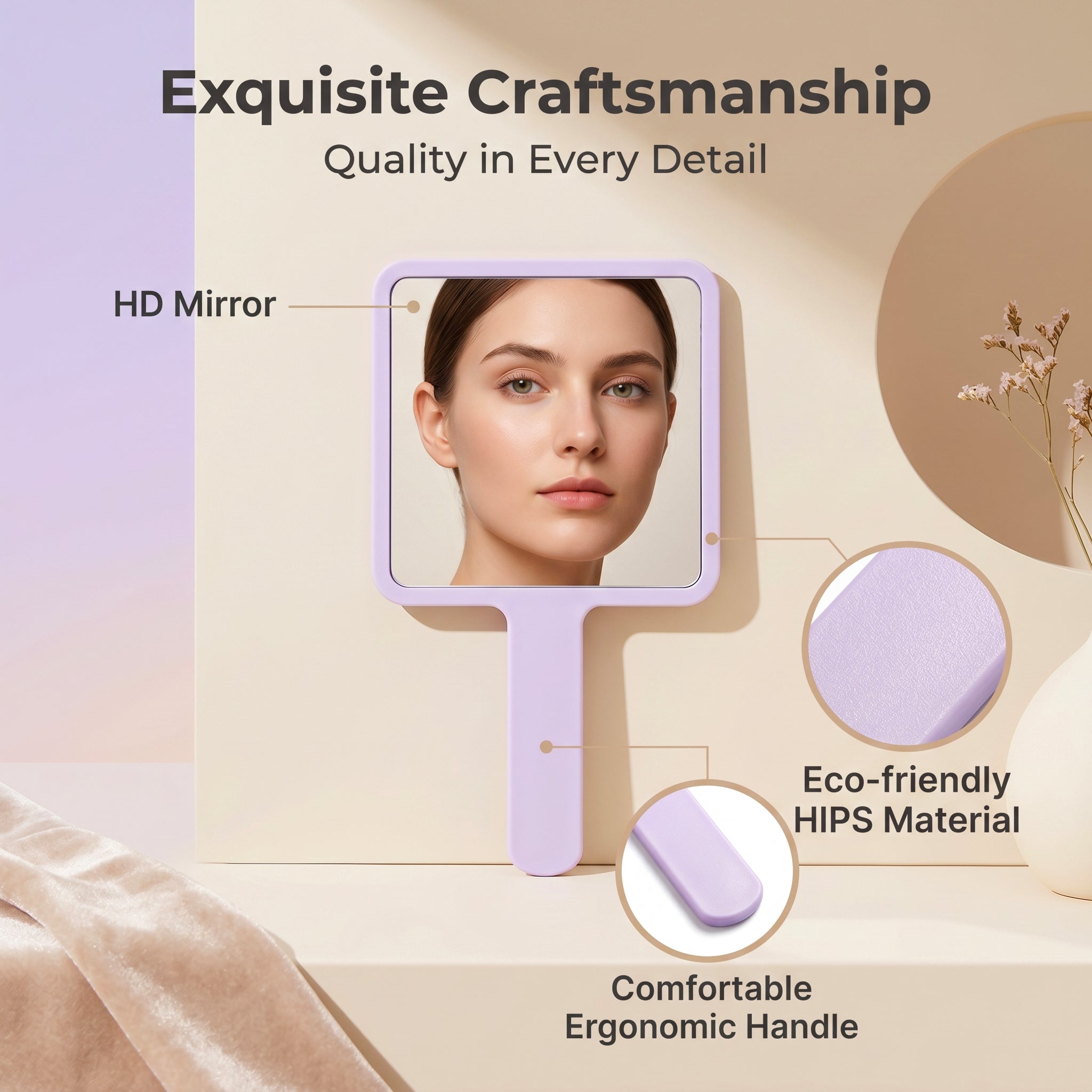 Custom Handheld Makeup Mirror KF-7.5*13.3cm | Personal Customization Available
