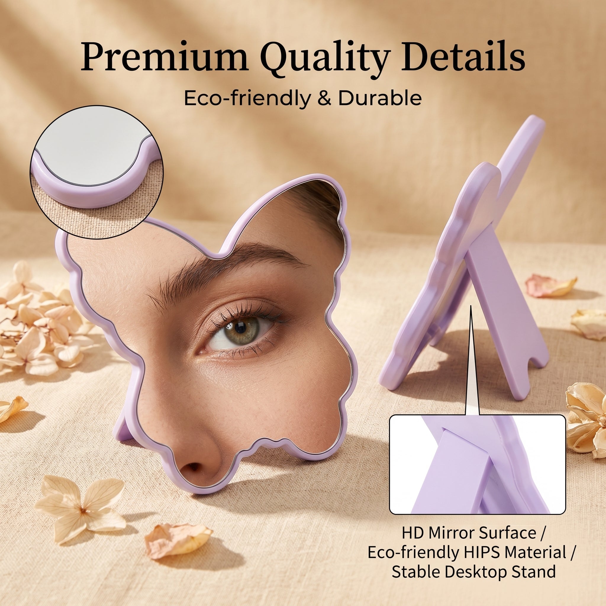 OEM/ODM Butterfly Shaped Tabletop Makeup Mirror from Kaifam Manufacturing. Custom logo, Pantone colors, MOQ 100pcs, 15-day lead time. Request a free quote.